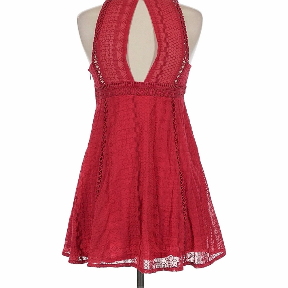 Free People "Wherever You Go" sleeveless lace mini dress in a rose red color, - Picture 3 of 5